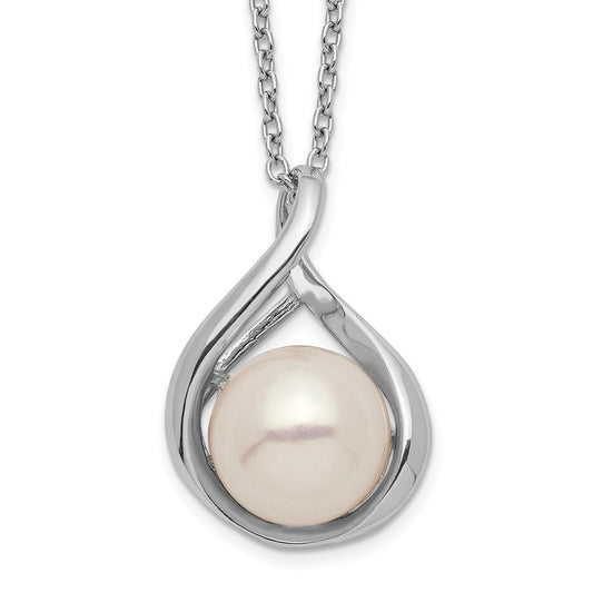 Sterling Silver Rhodium-plated 9-10mm White Button Freshwater Cultured Pearl 17 inch Necklace 17 Inches