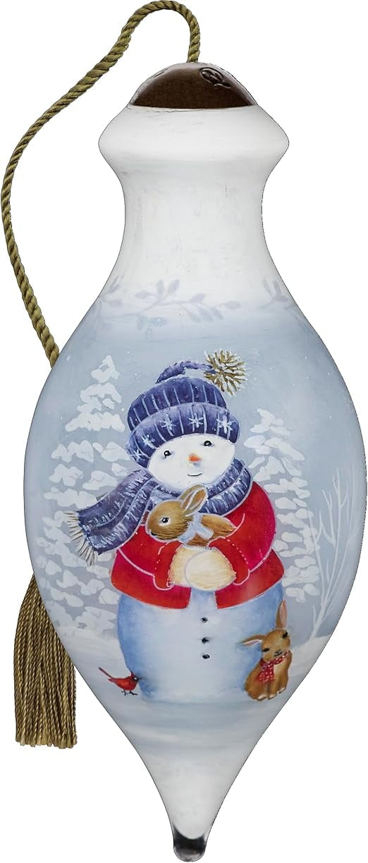 Ne’Qwa Art - Snowman Ornament, Snowman Hand-Painted Blown Glass Ornament, Hoppy Christmas to All Sarah Summers by, Precious Moments