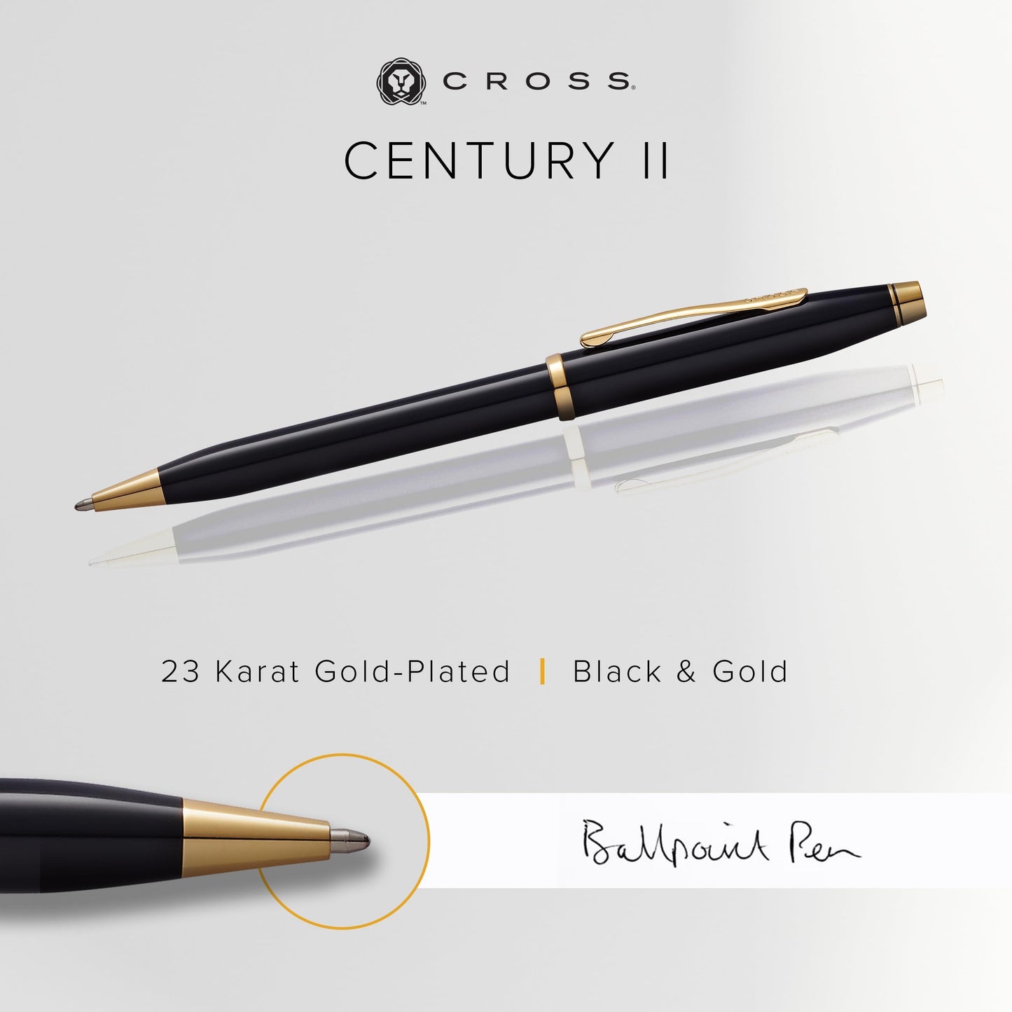 Cross Century II Ballpoint Pen, Black Lacquer with 23KT Gold-Plated Appointments