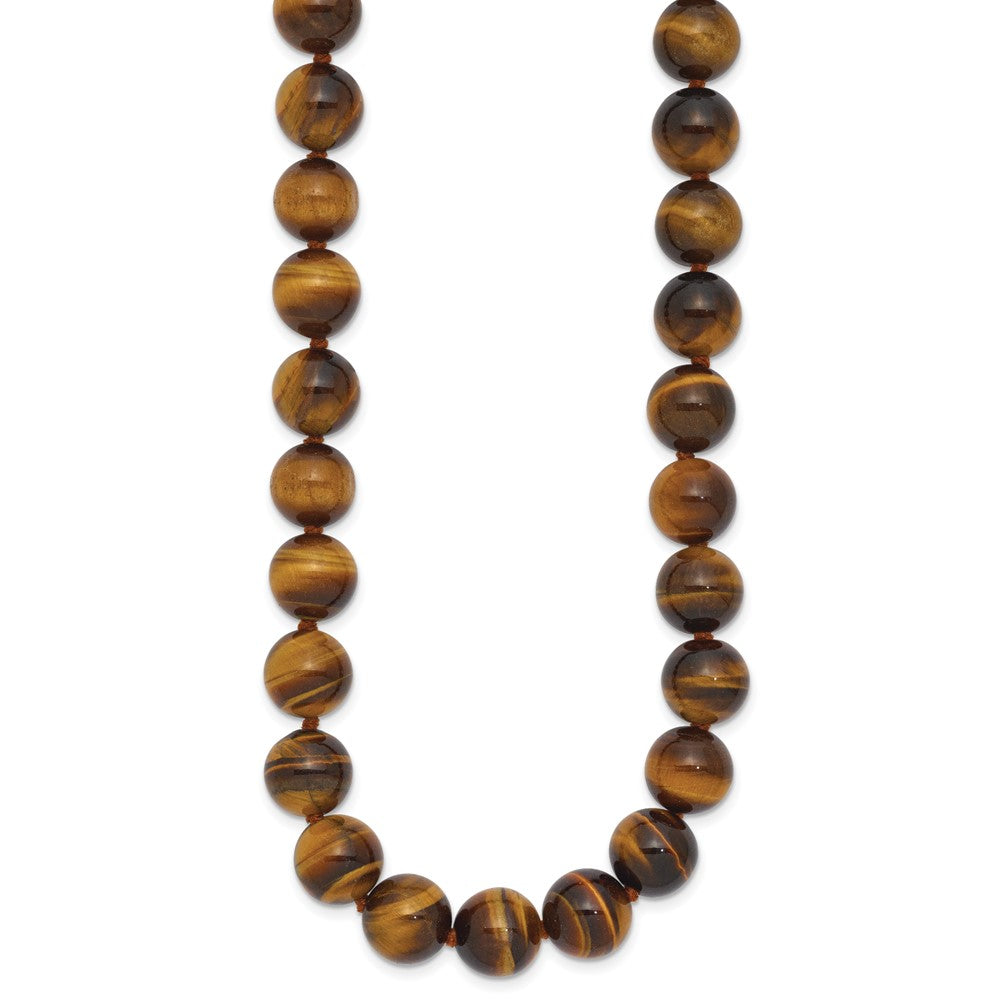 10-10.5mm Smooth Beaded Tiger Eye Necklace w/Sterling S.RH Clasp 18 Inches