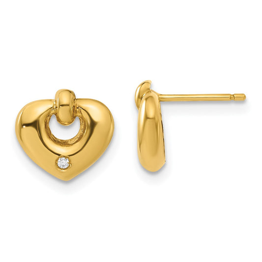 14ky Polished Heart with CZ Post Earrings