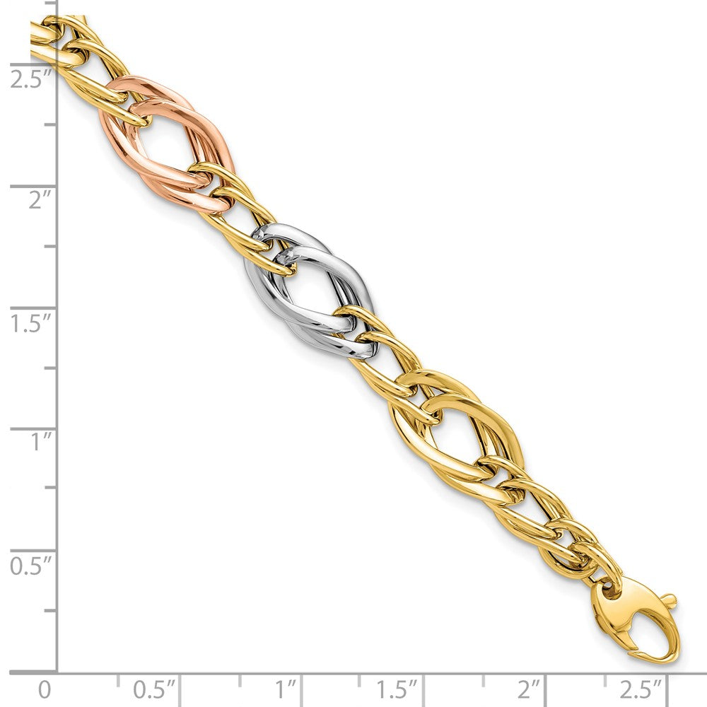 14K Tri-Color Polished Link Bracelet 7.5  inches