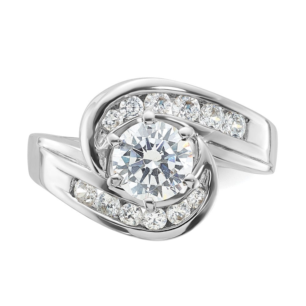 Sterling Silver Rhodium-plated Polished Diamonore CZ Bypass Ring
