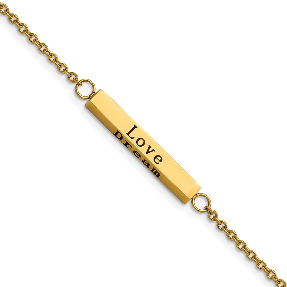 Stainless Steel Polished Yellow IP CZ Enjoy the little w/1.5in ext Bracelet 7 inches