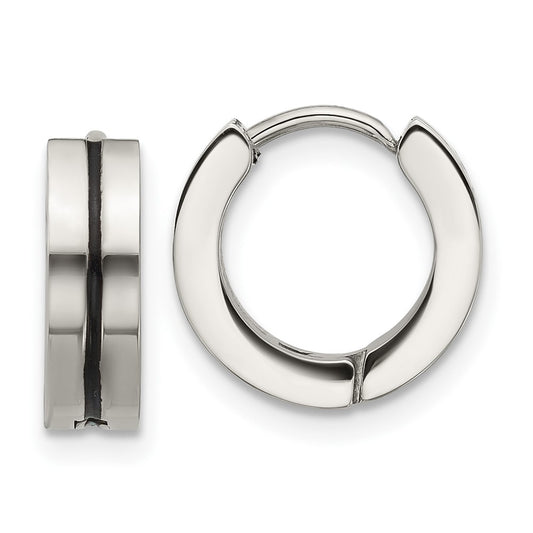 Stainless Steel Polished with Black Resin Center 4mm Hoop Earrings