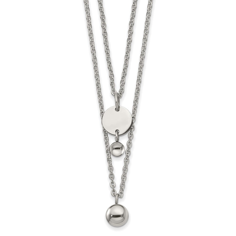 Stainless Steel Polished 2 Strand Disc & Beads 16.5in w/2in ext Necklace