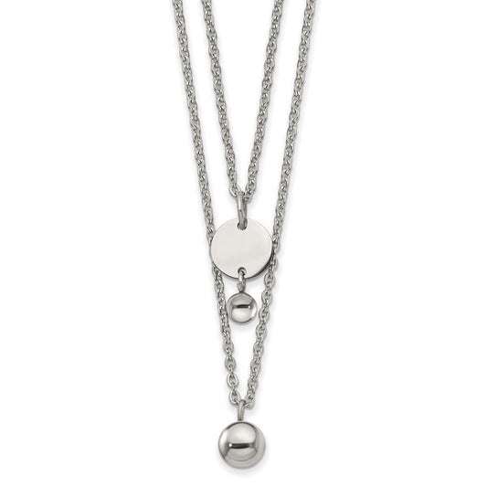 Stainless Steel Polished 2 Strand Disc & Beads 16.5in w/2in ext Necklace