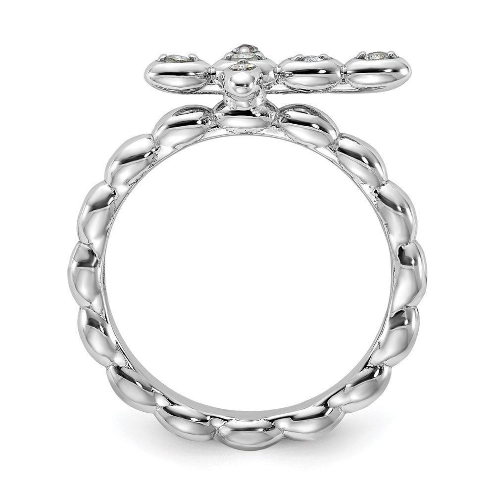 Sterling Silver Stackable Expressions Rhodium-plated Aquamarine Cross Ring Size -8