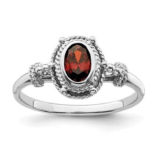 Sterling Silver Rhodium-plated with Red Oval CZ Stone Ring