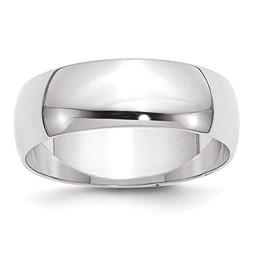 10k White Gold 7mm Lightweight Half Round Wedding Band Size 12