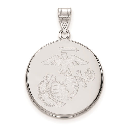 Sterling Silver Rh-Plat Large U.S. Marine Corps  Disc Pendant