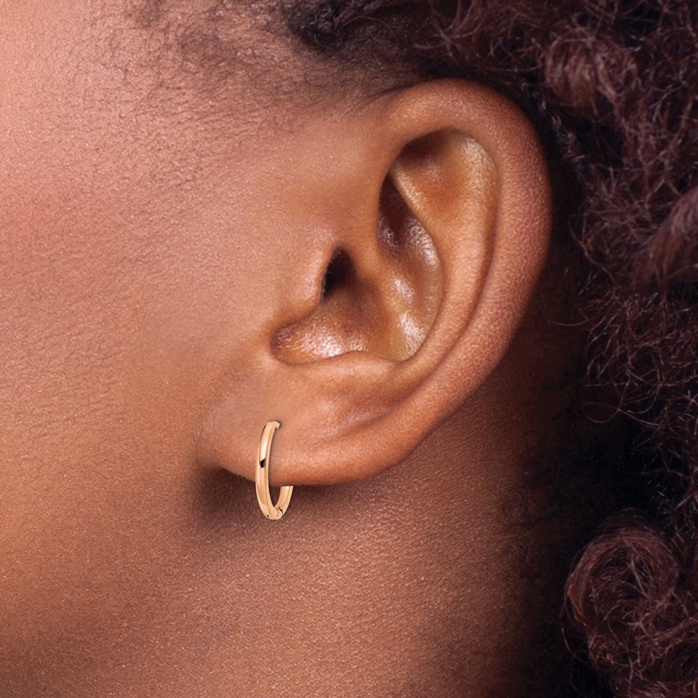 Stainless Steel Polished Rose IP-plated 1.6mm Hinged Hoop Earrings