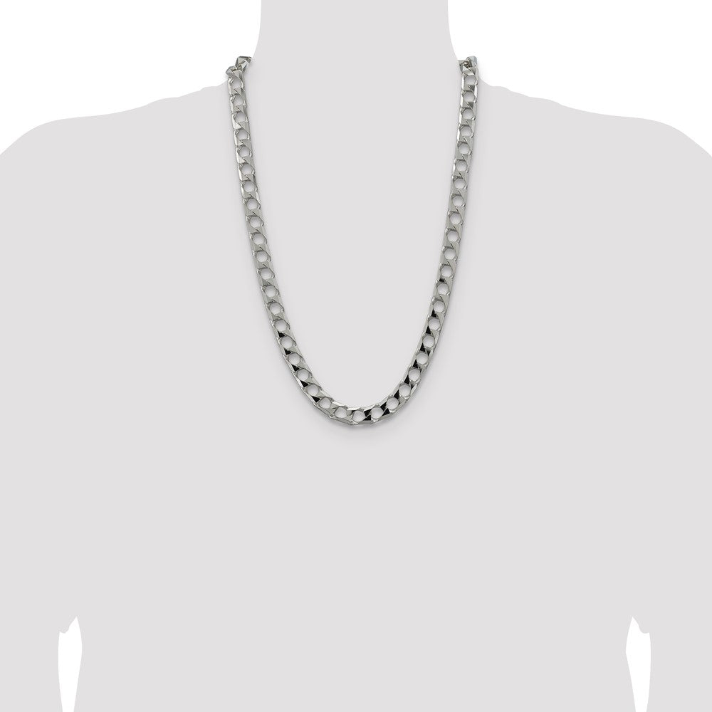 Sterling Silver 10.3mm D/C Square Curb Chain 26 Inches