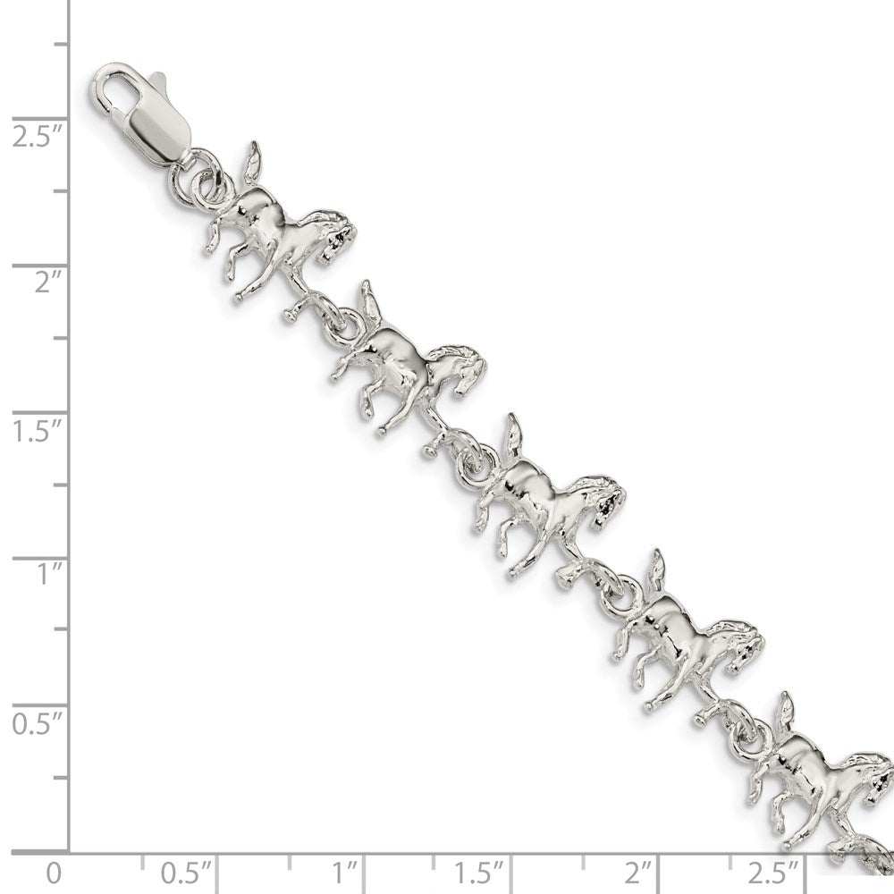 Sterling Silver Horses Bracelet 7 inches