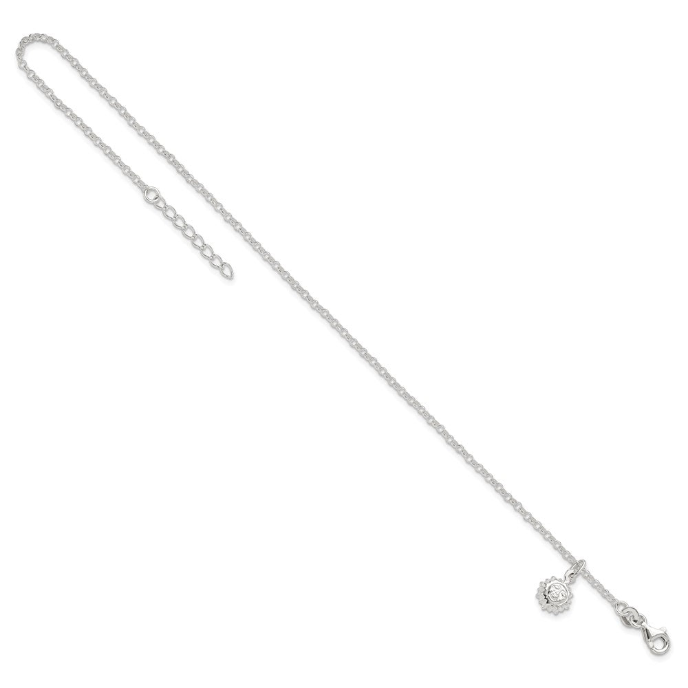 Sterling Silver Sun 10 inch Plus 1 inch Ext. Anklet 10 inches