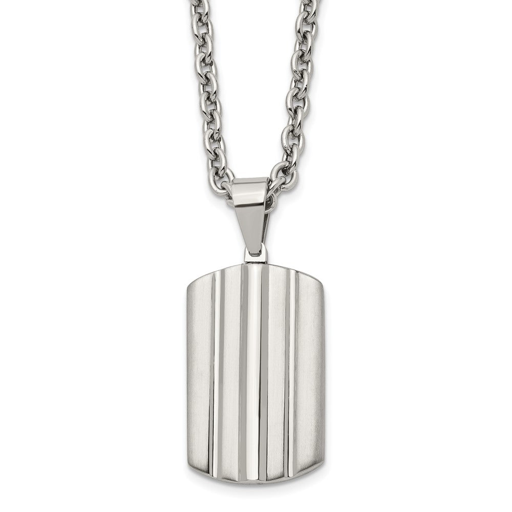 Stainless Steel Brushed and Polished Grooved Dog Tag 24in Necklace