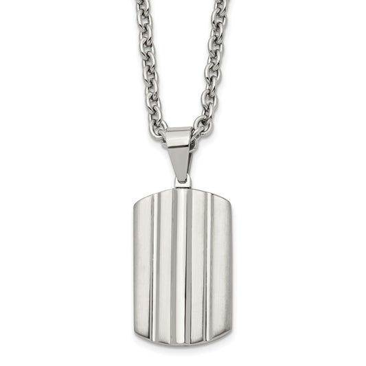 Stainless Steel Brushed and Polished Grooved Dog Tag 24in Necklace