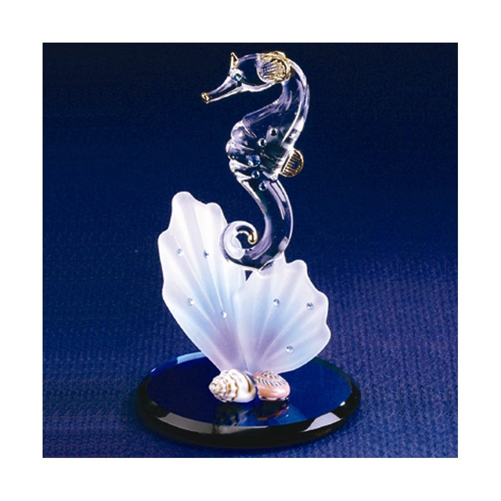 Glass Baron Sea Horse on Blue Coral Figurine
