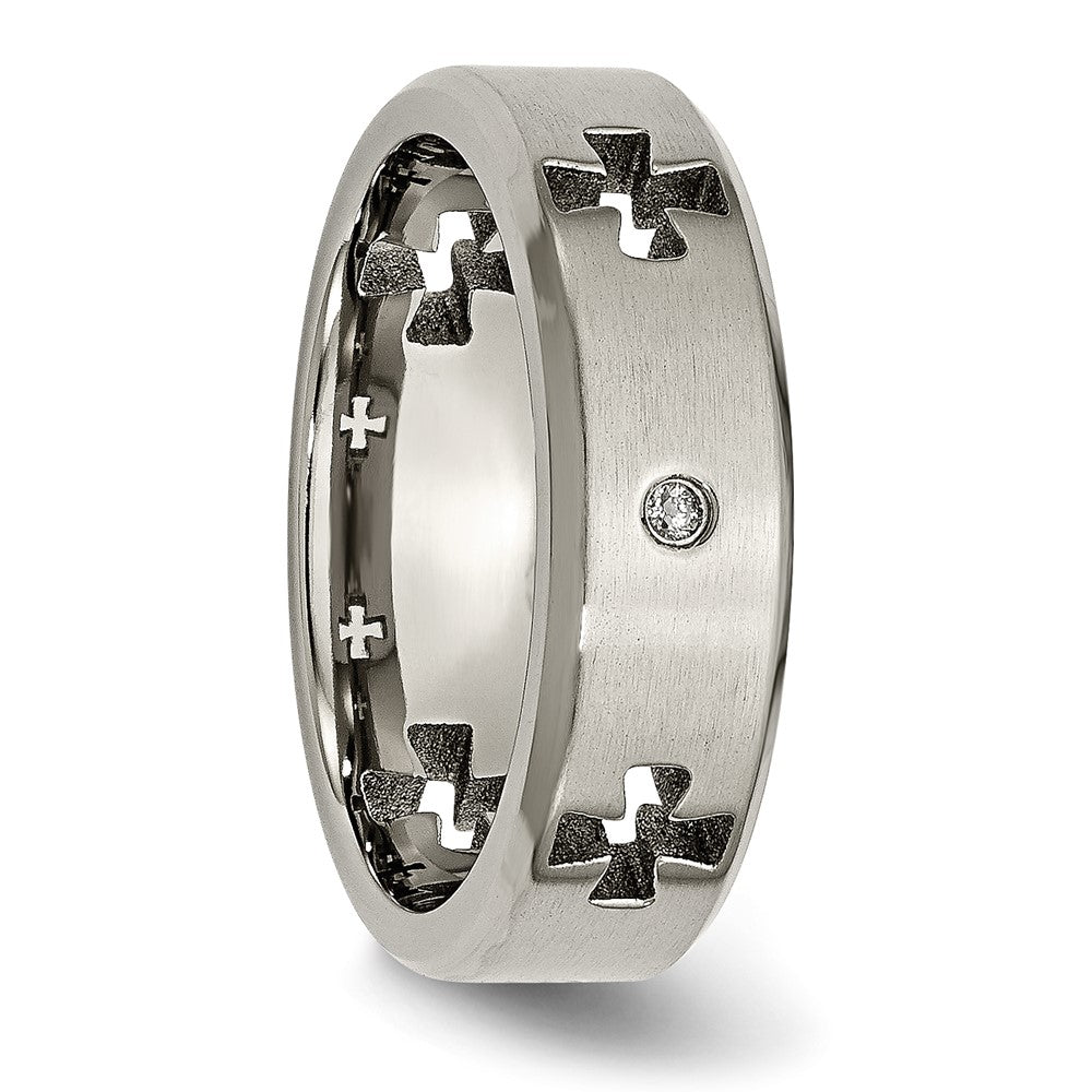 Titanium Brushed & Polished 1/20ct Diamond Cross Cut Out 7mm Band Size - 13