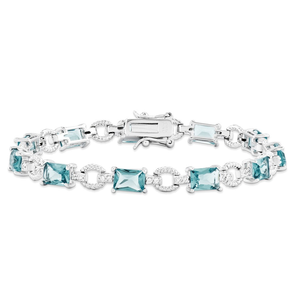 Sterling Silver Rhodium-plated Blue and Clear CZ Bracelet 7.25 inches