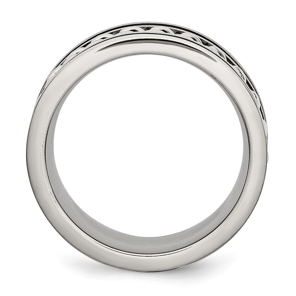 Stainless Steel Brushed & Polished Black IP-plated Chain Inlay 10mm Band Size - 8