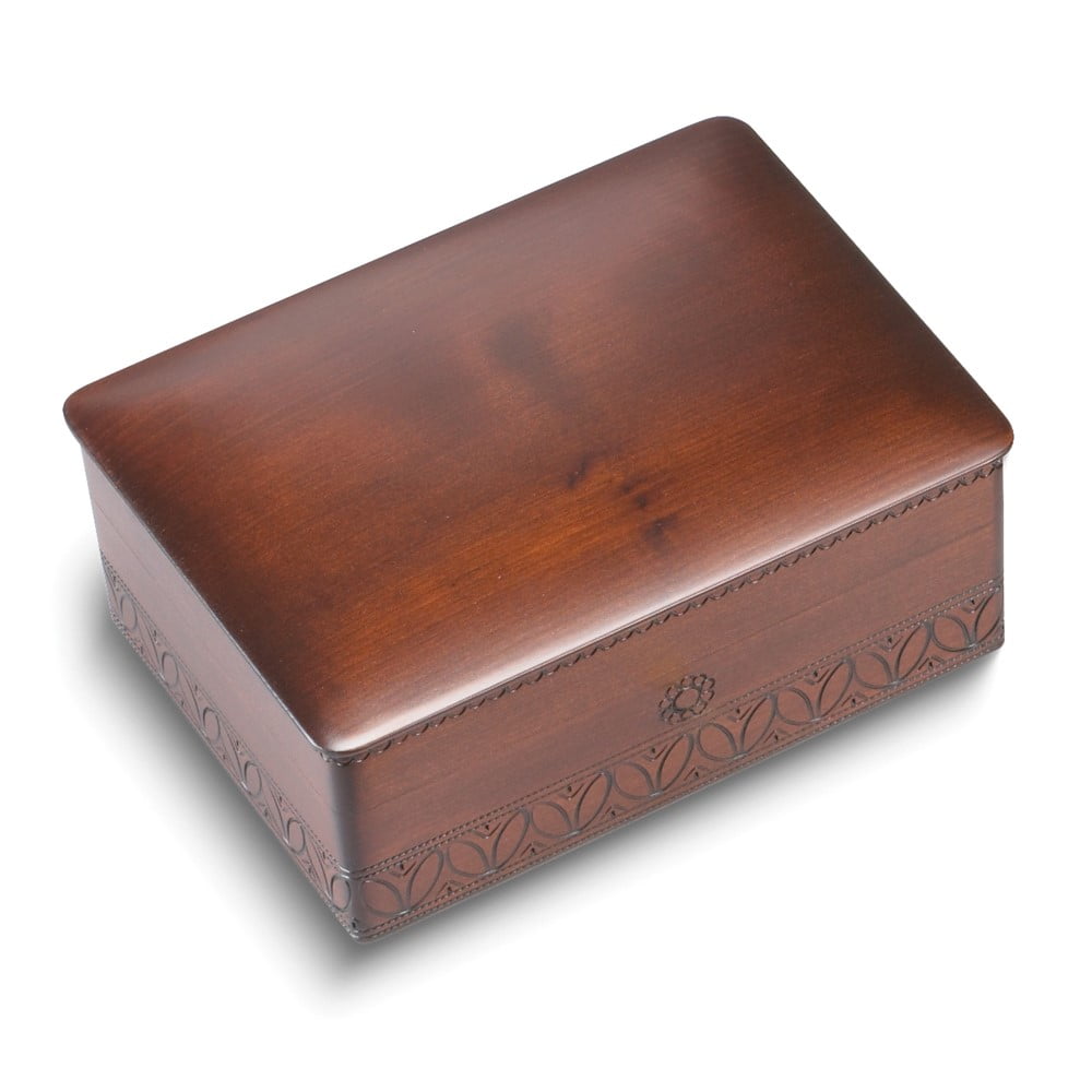 Handcrafted Solid Wood with Satin Walnut Finish Smooth Top Carved Leaf Keepsake Box QGM16162