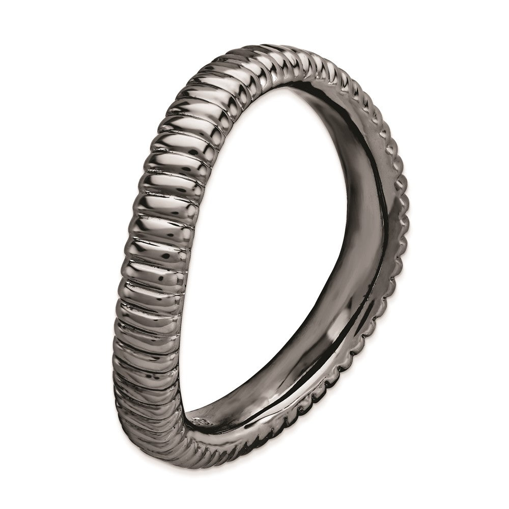 Sterling Silver Stackable Expressions Polished Black-plate Wave Ring