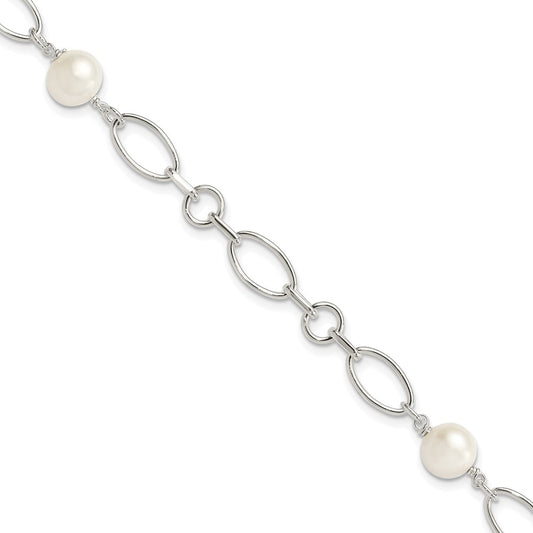 Sterling Silver Polished FW Cultured Pearl Bracelet 7.5 inches