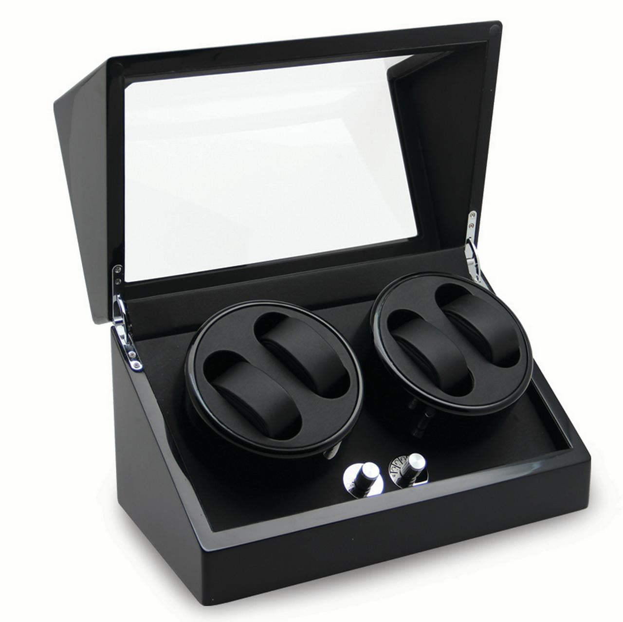 Rotations High Gloss Black Finish with Acrylic Window Velveteen Lined Wood Composite 4-Watch Winder (AC Powered) QGM13136