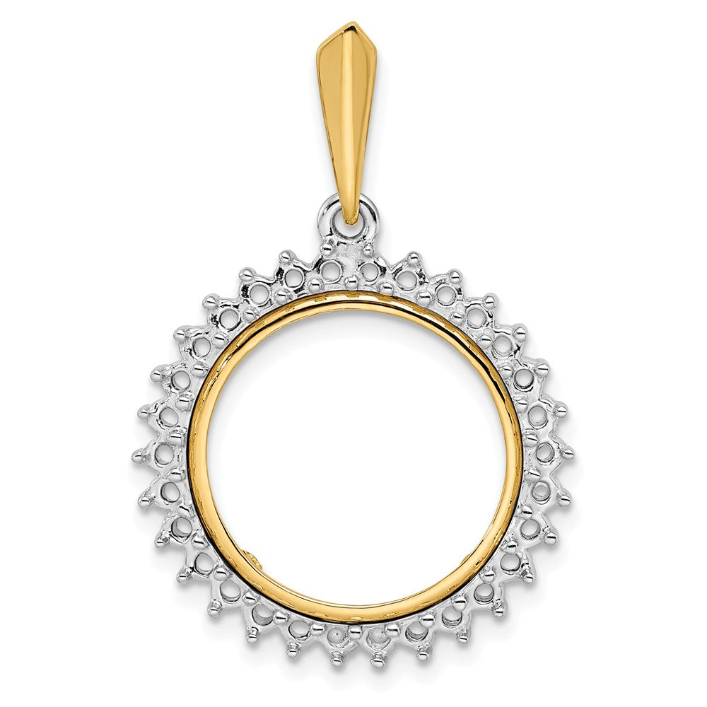 Wideband Distinguished Coin Jewelry 14k Two-tone Polished Diamond Circle 16.5mm Prong Coin Bezel Pendant Mounting