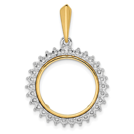 Wideband Distinguished Coin Jewelry 14k Two-tone Polished Diamond Circle 16.5mm Prong Coin Bezel Pendant Mounting
