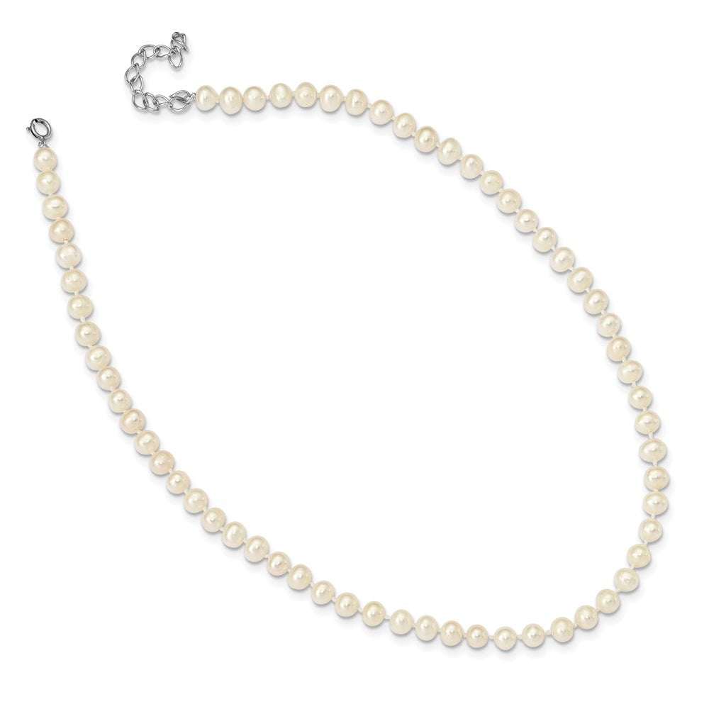 Sterling Silver Madi K Rhodium-plated 5-6mm White Semi-Round Freshwater Cultured Pearl 14 inch with 2 inch Extension Children's Necklace 14 Inches