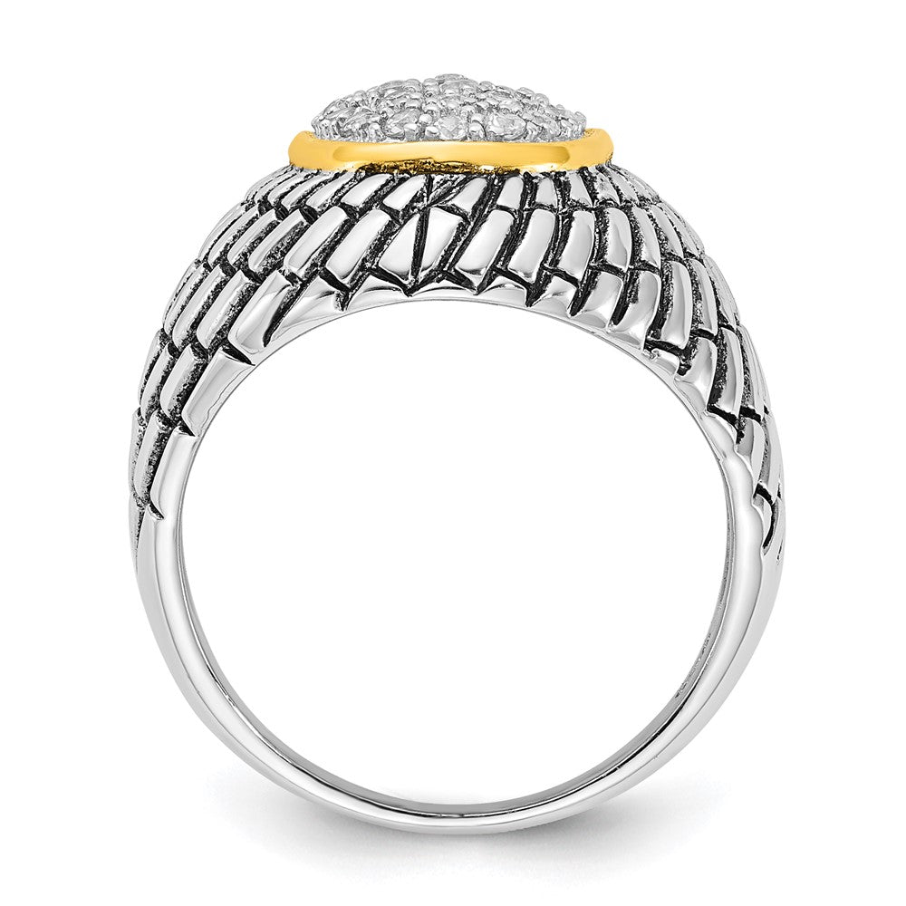 Sterling Silver Gold-tone Vermeil Polished & Antiqued Oval CZ Ring