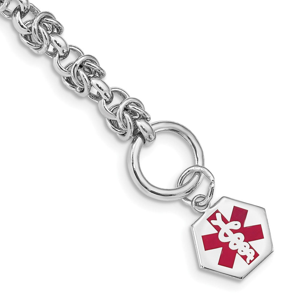 Sterling Silver Rhodium Engraveable Enamel Hexagon Medical ID Bracelet 7.75 inches