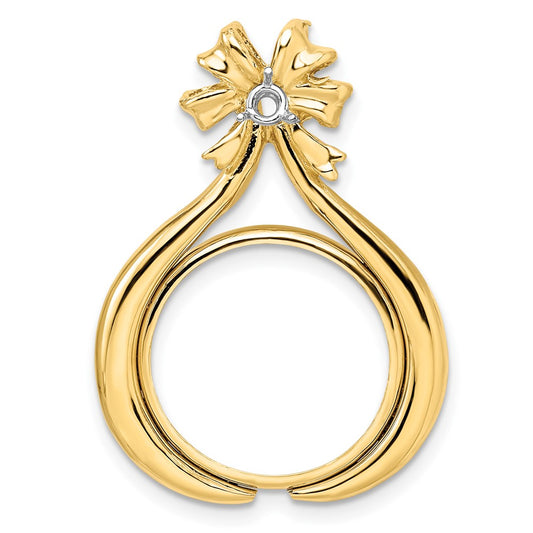 Wideband Distinguished Coin Jewelry 14k Two-tone Polished Diamond Teardrop Bow 16.5mm Prong Coin Bezel Pendant Mounting