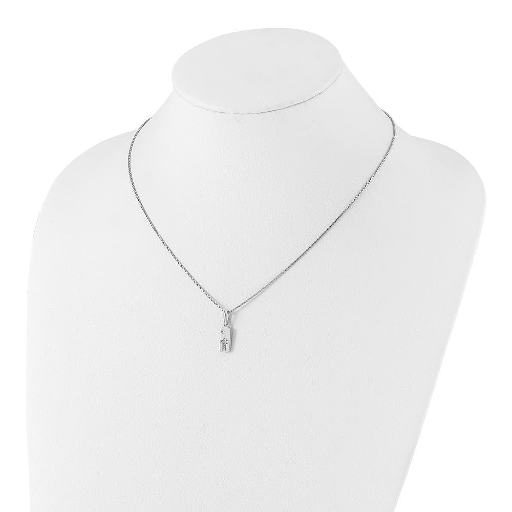 White Ice Sterling Silver Rhodium-plated 18 Inch Diamond Cross Tag Necklace with 2 Inch Extender 18 Inches