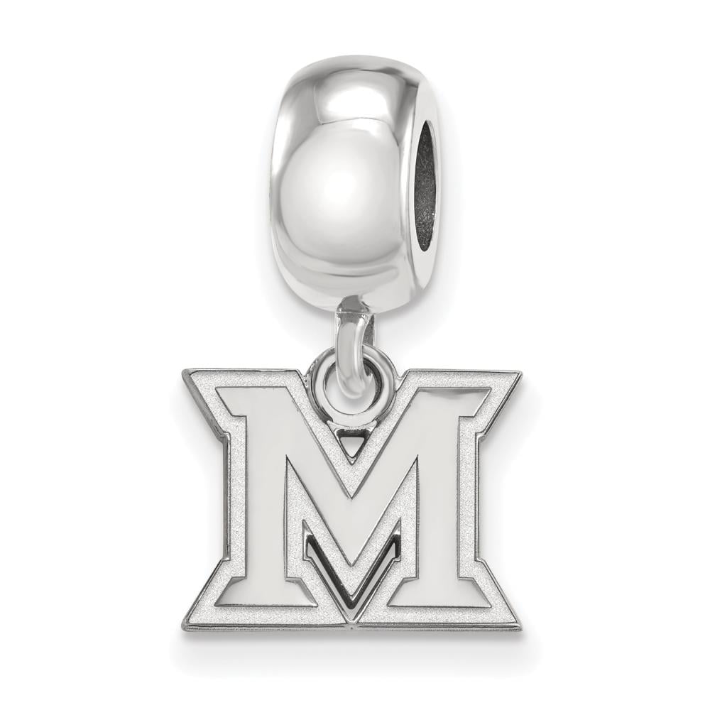 Sterling Silver Rhodium-plated LogoArt Miami University Ohio Letter M Extra Small Dangle Bead Charm
