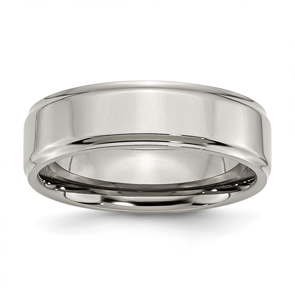 Titanium Polished 7mm Ridged Edge Band Size - 10.5