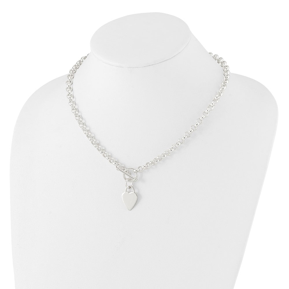 Sterling Silver Engraveable Heart Disc on Fancy Link Toggle Necklace 18 Inches