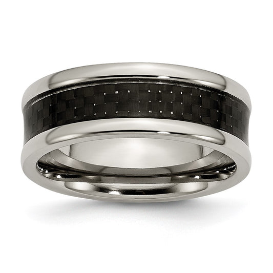 Titanium Polished w/Black Carbon Fiber Inlay 8mm Band Size - 7
