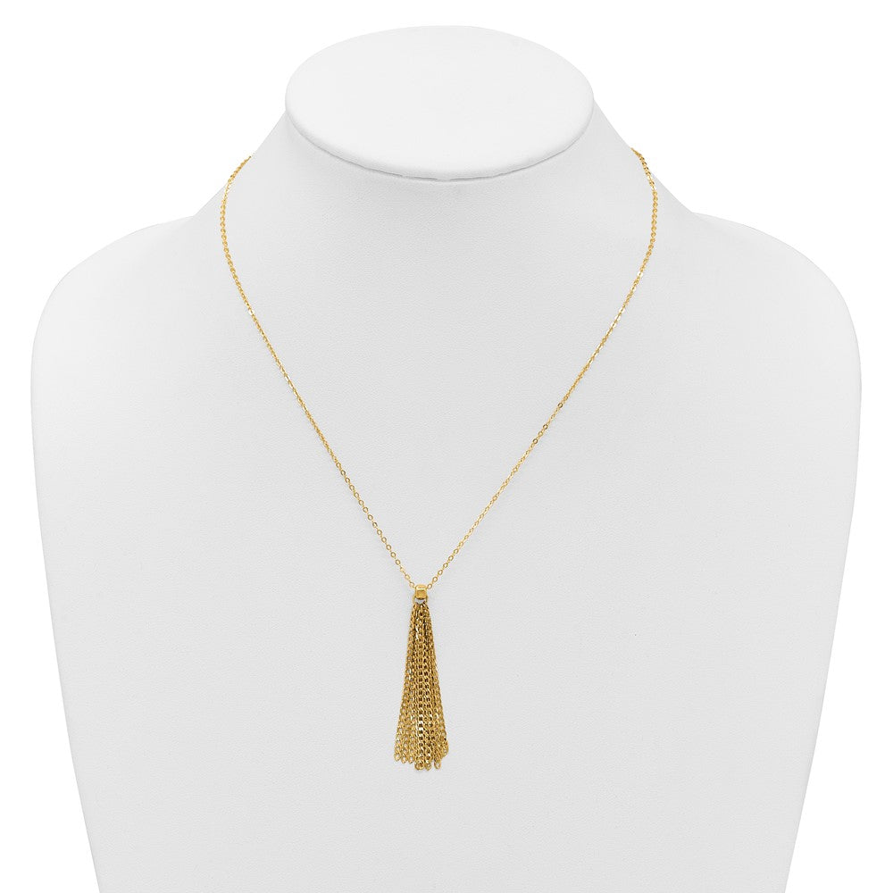14K Polished Fancy Curb Link Tassel w/ 2in Ext. Necklace