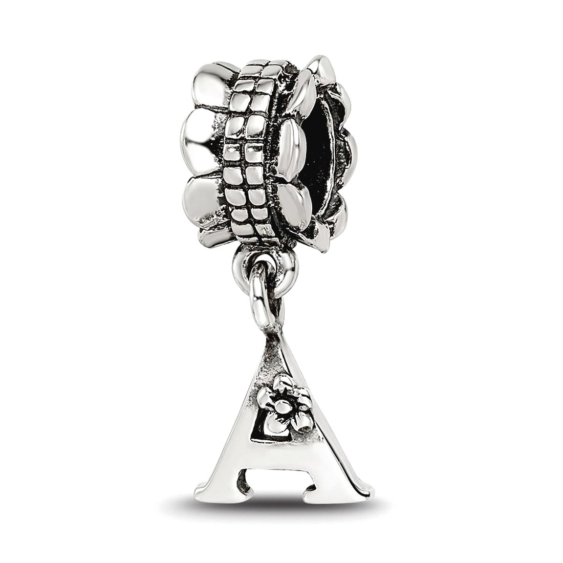 925 Sterling Silver Polished Artisan Oxidized Reflections Letter Name Personalized Monogram Initial a Dangle Bead Charm