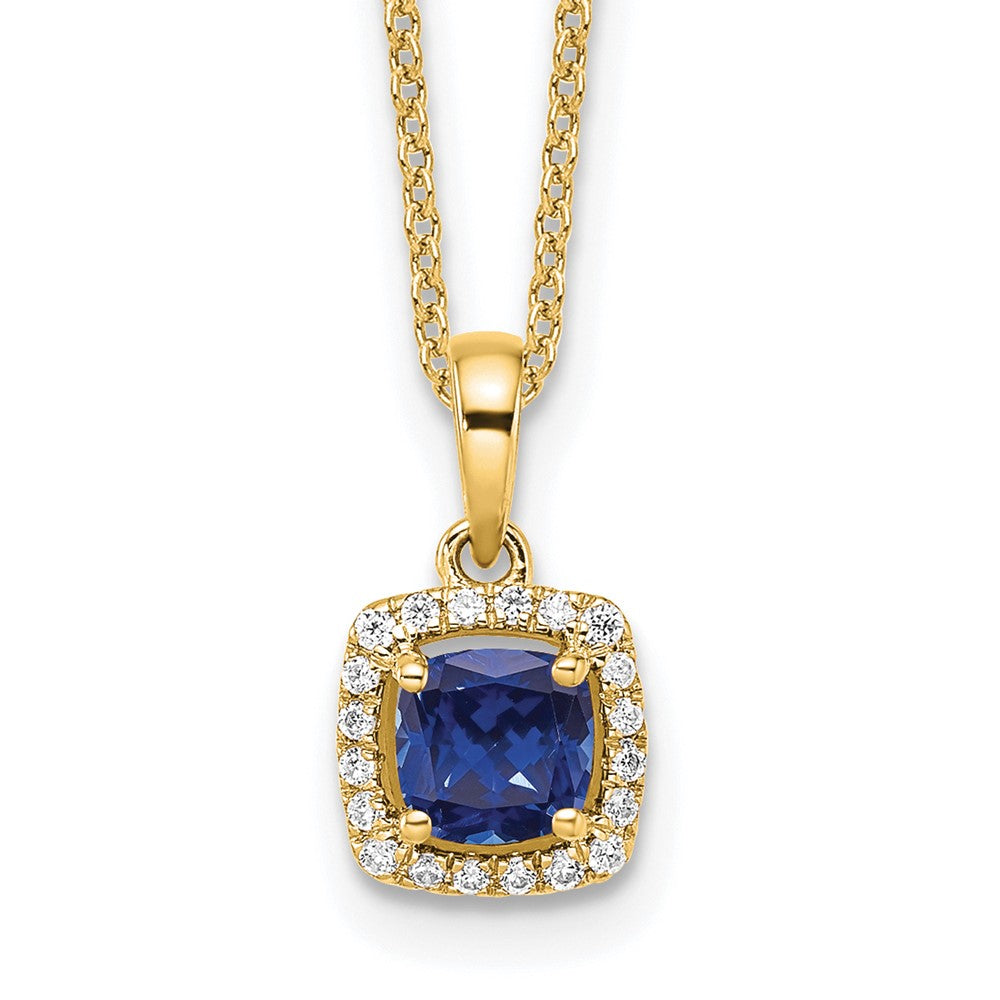 14k 1/10 carat Lab Grown Diamond VS/SI+ G+ and Created Sapphire 18 inch Pendant Necklace