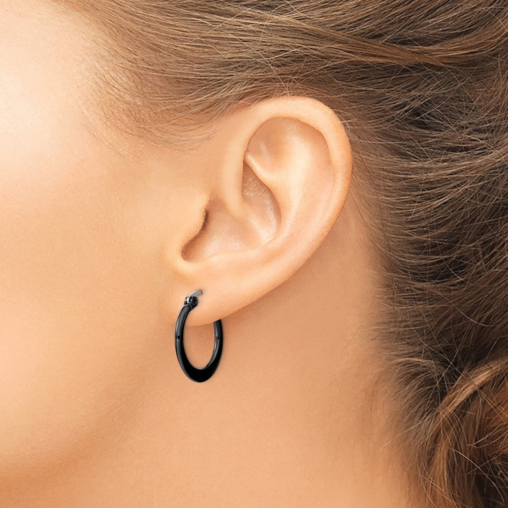 Stainless Steel Polished Black IP-plated 19mm Diameter Hoop Earrings