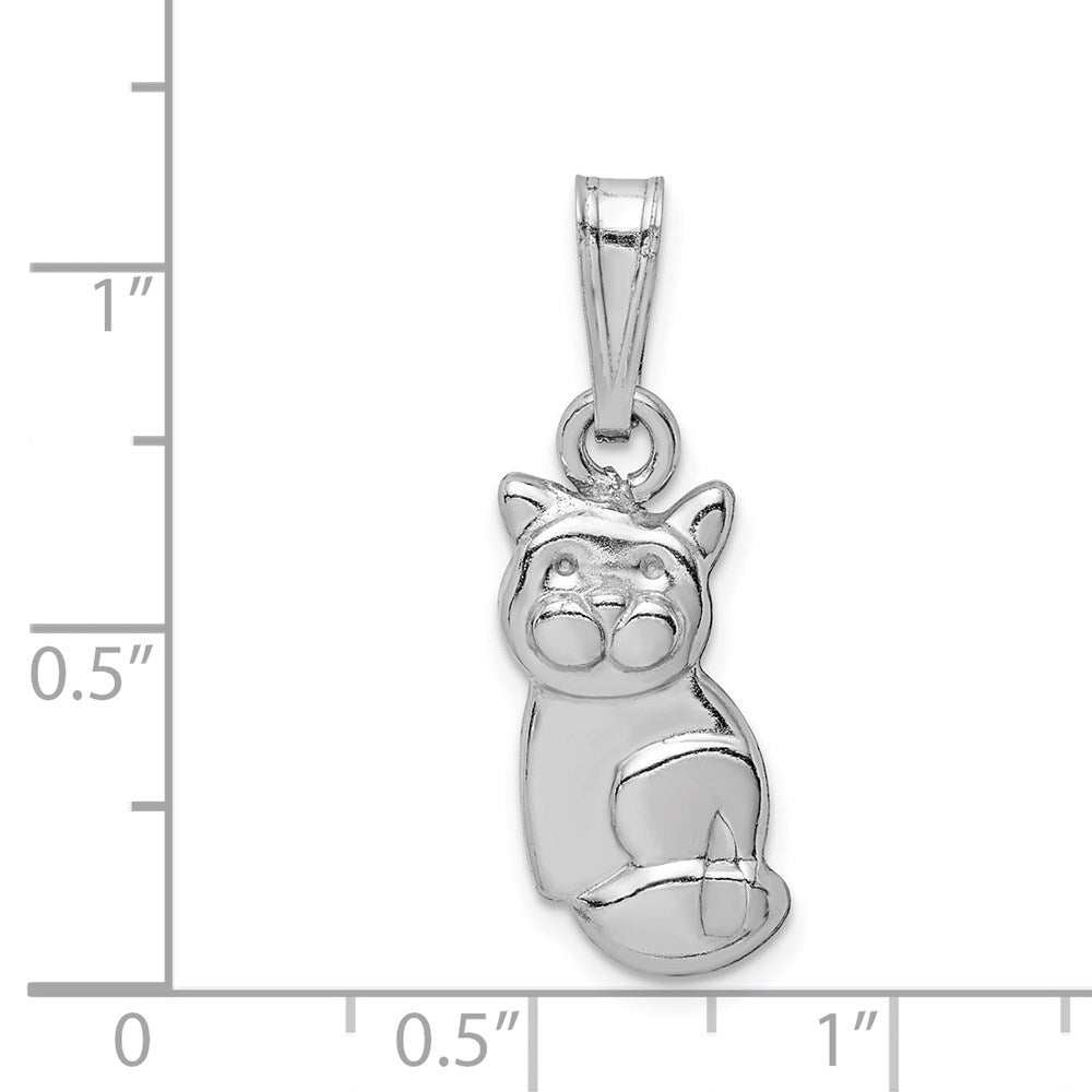 Sterling Silver Rhodium-plated Polished Cat Pendant