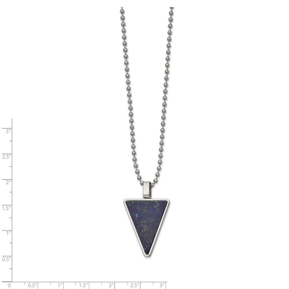 Stainless Steel Polished with Genuine Lapis Triangle 22in Necklace