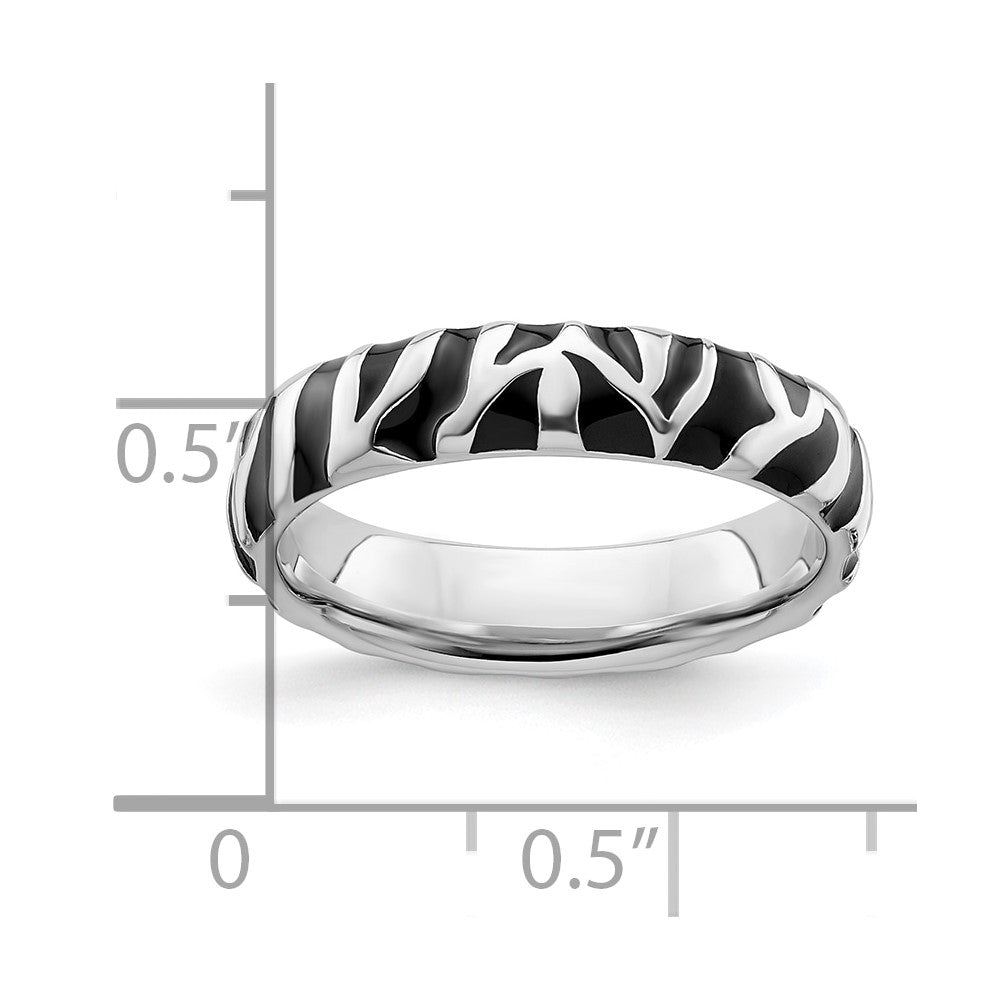 Sterling Silver Stackable Expressions Polished Enameled Animal Print Ring Size -10