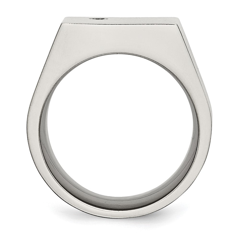 Titanium Polished CZ Signet Ring Size - 10