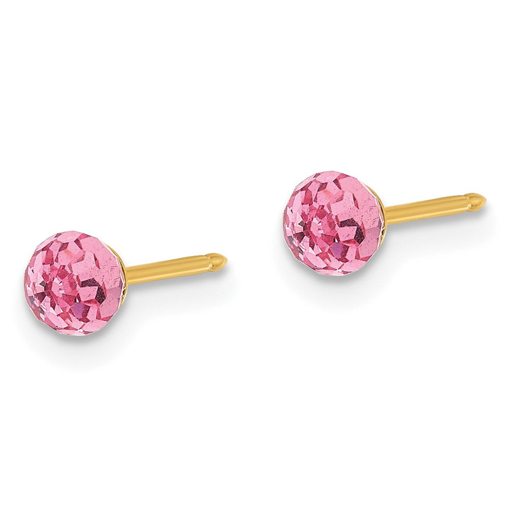Inverness 14K Polished 4mm Pink Crystal Faceted Ball Piercing Earrings