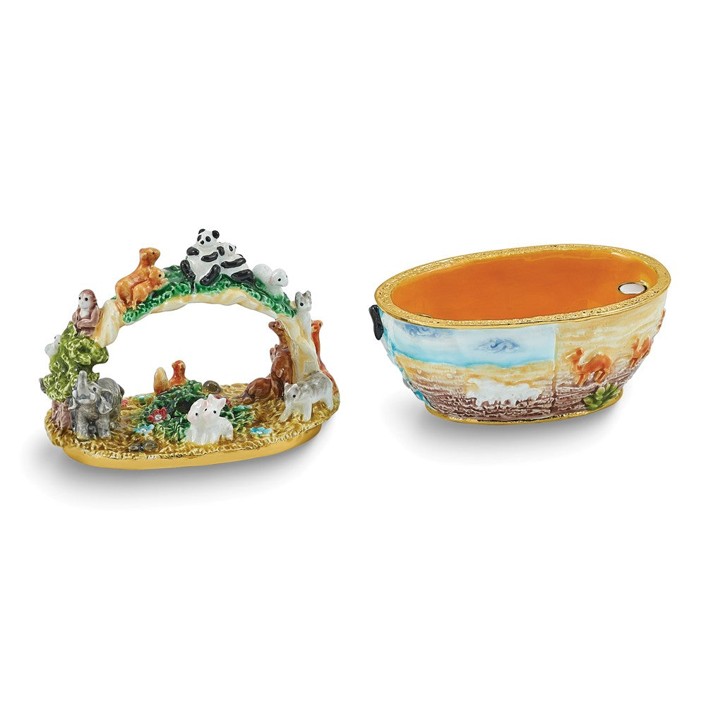 Luxury Giftware by Jere Bejeweled TWO BY TWO Noah's Ark Basket Trinket Box with Matching 18 inch Necklace